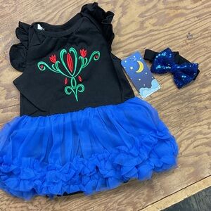 Blue and Black Kids Onesie with skirt and bow